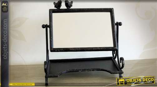 Miroir de table pivotant avec tablette style rétro coloris noir antique