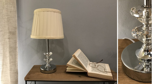 Lampe de chevet en métal chromé et abat jour polyester finition blé tendre, 40cm