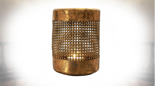 Lanterne ronde de style oriental finition doré effet vieilli, Ø34cm - 45cm de hauteur finale
