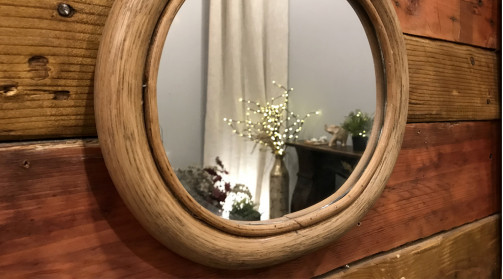 Miroir rétro de style ancien en rotin en forme de pomme stylisée, déco des années 90, 31cm