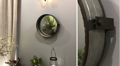 Miroir rond en métal galvanisé gris de style industriel, inclinable Ø 40cm