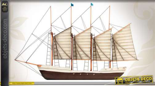 Décoration murale en métal : grand bateau 4 mâts 80 x 50 cm