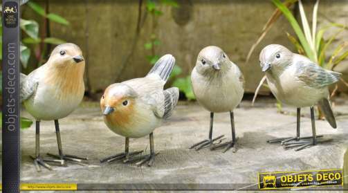 Ensemble de 4 oiseaux décoratifs en métal