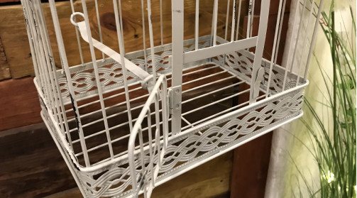 Deux cages à oiseaux carrées beige