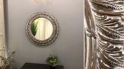 Miroir style Shabby Chic blanchi Ø 60 cm