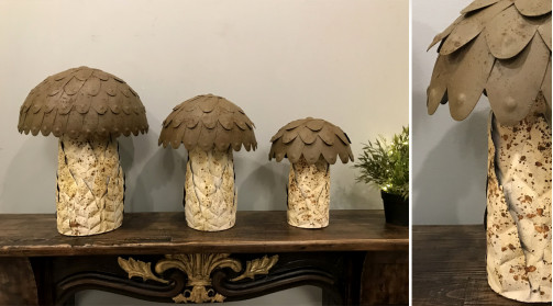 Lot de 3 grands champignons décoration de jardin en métal