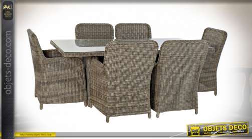 TABLE SET 7 ROTIN SYNTHÉTIQUE 200X100X75 5 MM. EXT