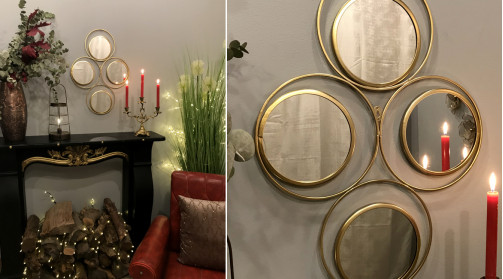 Miroir décoratif mural en métal, en forme de cercles entrelacés, finition doré chic