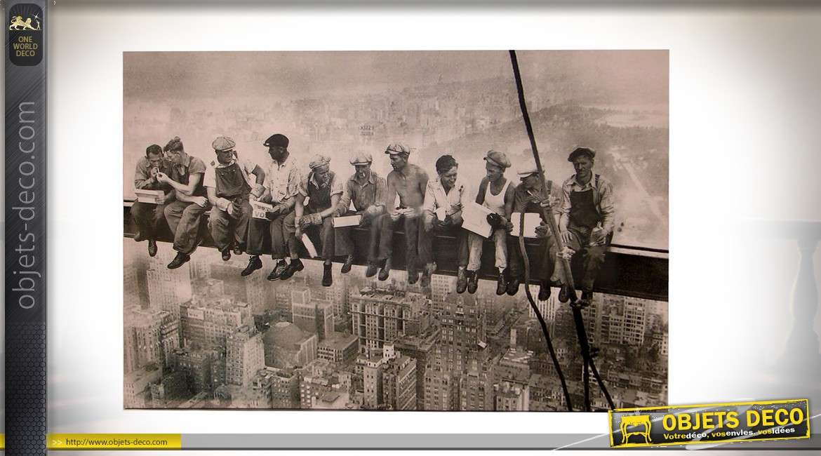 Grande toile des années 30, photographie de Manhattan et ses ouvriers
